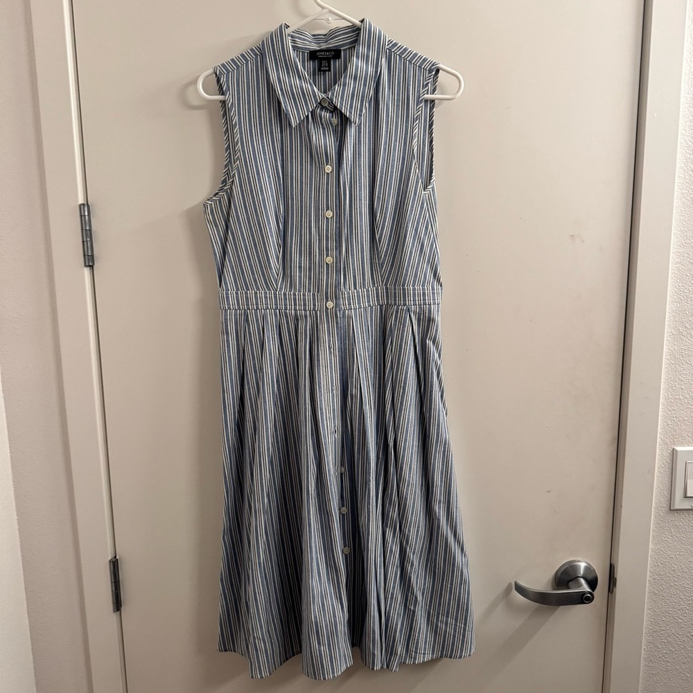 Jones & Co Blue and White Striped Midi Dress